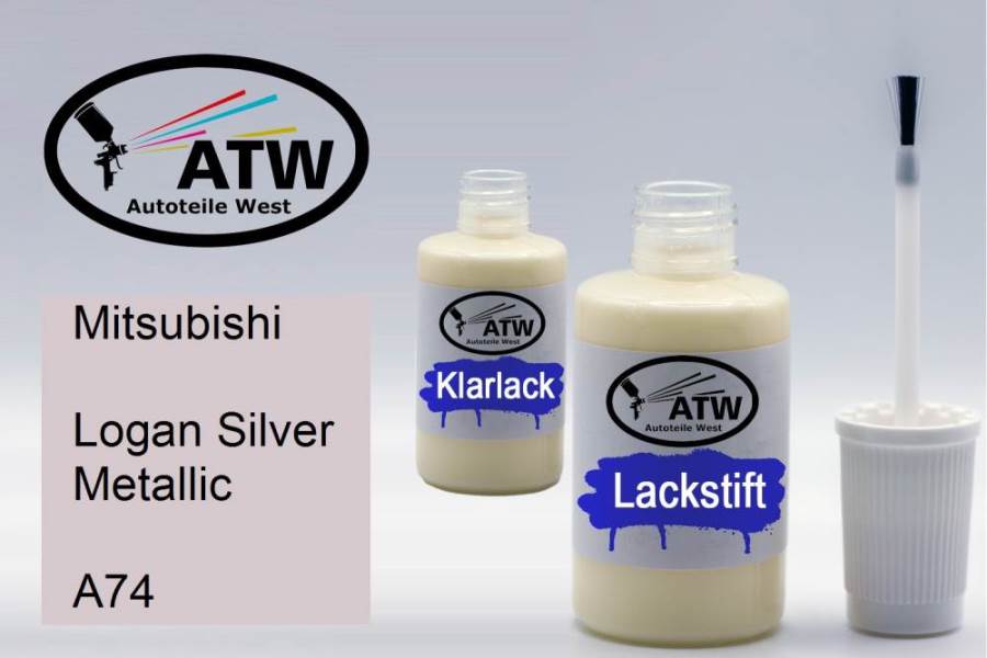 Mitsubishi, Logan Silver Metallic, A74: 20ml Lackstift + 20ml Klarlack - Set, von ATW Autoteile West.